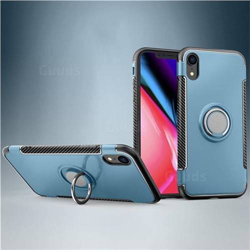 Armor Anti Drop Carbon PC + Silicon Invisible Ring Holder Phone Case for iPhone Xr (6.1 inch) - Navy