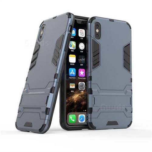 Armor Premium Tactical Grip Kickstand Shockproof Dual Layer Rugged Hard Cover for iPhone Xr (6.1 inch) - Navy