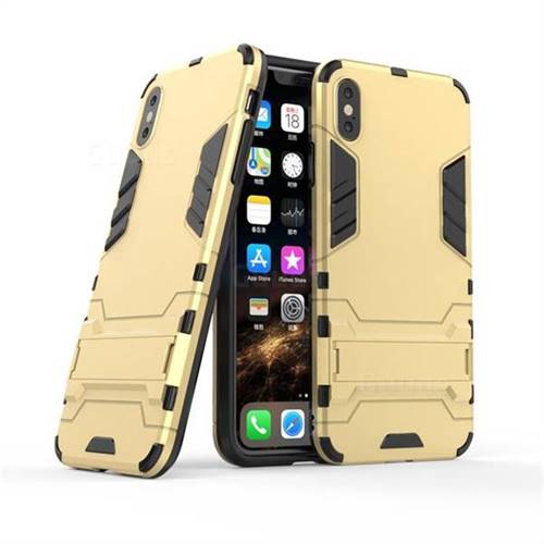 Armor Premium Tactical Grip Kickstand Shockproof Dual Layer Rugged Hard Cover for iPhone Xr (6.1 inch) - Golden