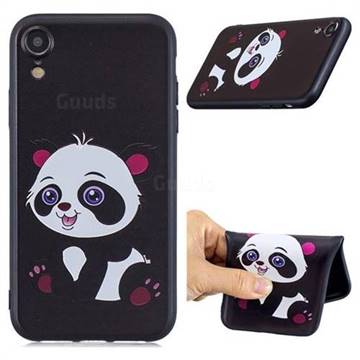 Cute Pink Panda 3D Embossed Relief Black Soft Phone Back Cover for iPhone Xr (6.1 inch)