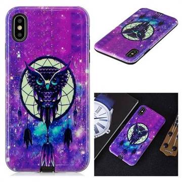 Starry Campanula Owl Pattern 2 in 1 PC + TPU Glossy Embossed Back Cover for iPhone Xr (6.1 inch)