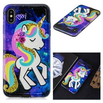 Rainbow Horse Pattern 2 in 1 PC + TPU Glossy Embossed Back Cover for iPhone Xr (6.1 inch)