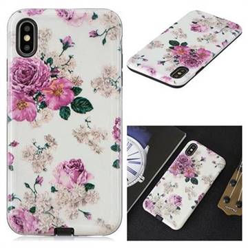 Rose Flower Pattern 2 in 1 PC + TPU Glossy Embossed Back Cover for iPhone Xr (6.1 inch)