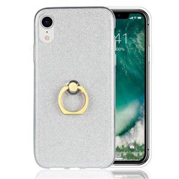 Luxury Soft TPU Glitter Back Ring Cover with 360 Rotate Finger Holder Buckle for iPhone Xr (6.1 inch) - White