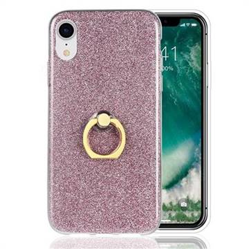 Luxury Soft TPU Glitter Back Ring Cover with 360 Rotate Finger Holder Buckle for iPhone Xr (6.1 inch) - Pink