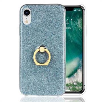 Luxury Soft TPU Glitter Back Ring Cover with 360 Rotate Finger Holder Buckle for iPhone Xr (6.1 inch) - Blue