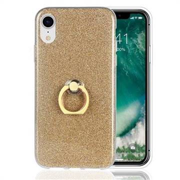 Luxury Soft TPU Glitter Back Ring Cover with 360 Rotate Finger Holder Buckle for iPhone Xr (6.1 inch) - Golden