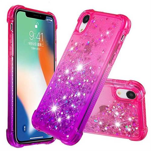Rainbow Gradient Liquid Glitter Quicksand Sequins Phone Case for iPhone Xr  (6.1 inch) - Pink Purple