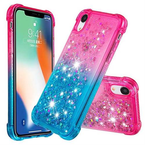 Rainbow Gradient Liquid Glitter Quicksand Sequins Phone Case for iPhone Xr (6.1 inch) - Pink Blue