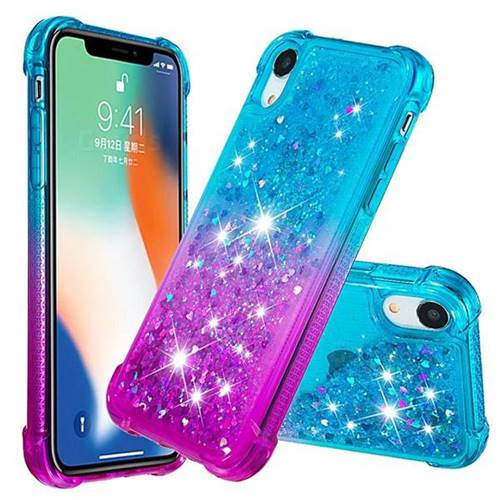 Rainbow Gradient Liquid Glitter Quicksand Sequins Phone Case for iPhone Xr (6.1 inch) - Blue Purple