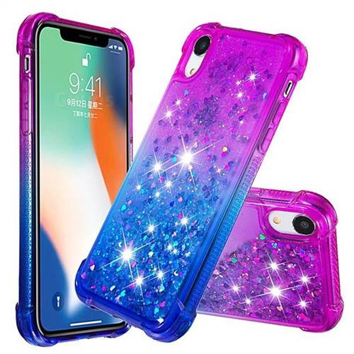 Rainbow Gradient Liquid Glitter Quicksand Sequins Phone Case for iPhone Xr (6.1 inch) - Purple Blue
