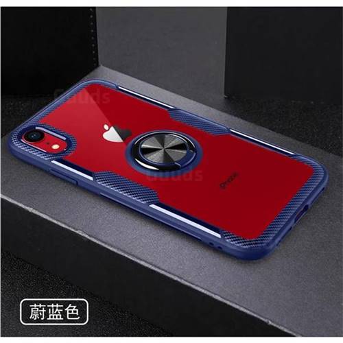 Acrylic Glass Carbon Invisible Ring Holder Phone Cover for iPhone Xr (6.1 inch) - Azure