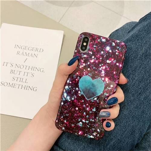 Glitter Green Heart Marble Clear Bumper Glossy Rubber Silicone Phone ...