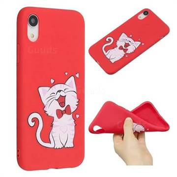 Happy Bow Cat Anti-fall Frosted Relief Soft TPU Back Cover for iPhone Xr (6.1 inch)
