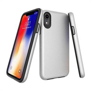 Triangle Texture Shockproof Hybrid Rugged Armor Defender Phone Case for iPhone Xr (6.1 inch) - Silver