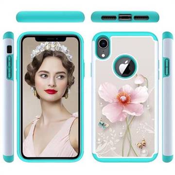 Pearl Flower Shock Absorbing Hybrid Defender Rugged Phone Case Cover for iPhone Xr (6.1 inch)