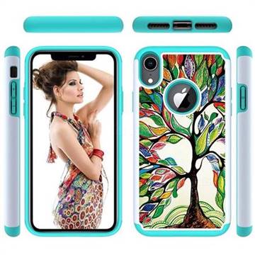 Multicolored Tree Shock Absorbing Hybrid Defender Rugged Phone Case Cover for iPhone Xr (6.1 inch)