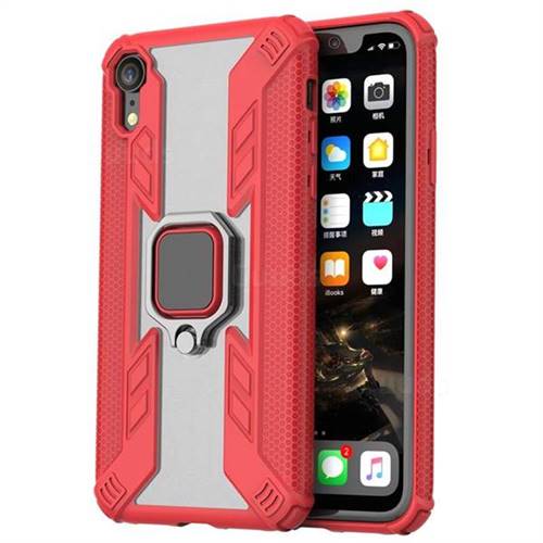 Predator Armor Metal Ring Grip Shockproof Dual Layer Rugged Hard Cover for iPhone Xr (6.1 inch) - Red
