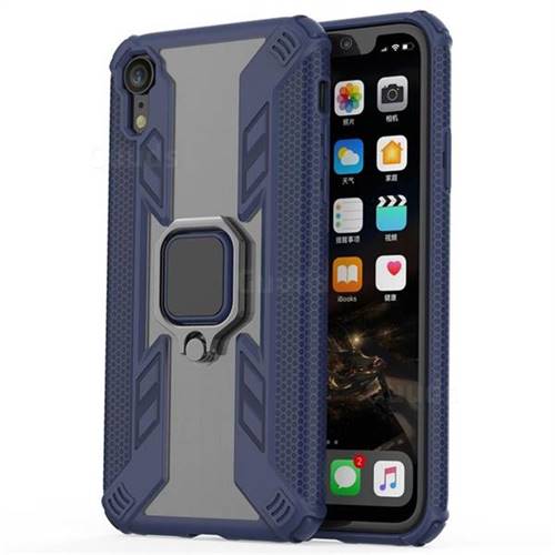 Predator Armor Metal Ring Grip Shockproof Dual Layer Rugged Hard Cover for iPhone Xr (6.1 inch) - Blue