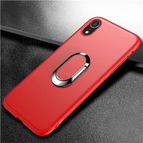 Anti-fall Invisible 360 Rotating Ring Grip Holder Kickstand Phone Cover for iPhone Xr (6.1 inch) - Red