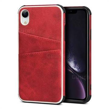 Simple Calf Card Slots Mobile Phone Back Cover for iPhone Xr (6.1 inch) - Red
