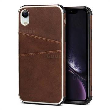 Simple Calf Card Slots Mobile Phone Back Cover for iPhone Xr (6.1 inch) - Coffee