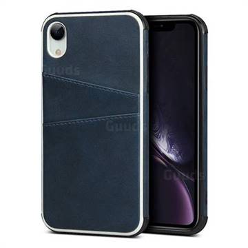 Simple Calf Card Slots Mobile Phone Back Cover for iPhone Xr (6.1 inch) - Blue