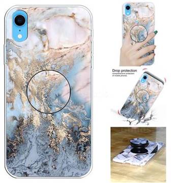 Golden Gray Marble Pop Stand Holder Varnish Phone Cover for iPhone Xr (6.1 inch)