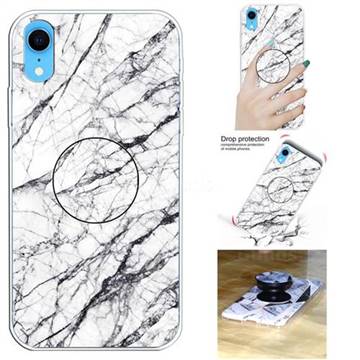White Marble Pop Stand Holder Varnish Phone Cover for iPhone Xr (6.1 inch)