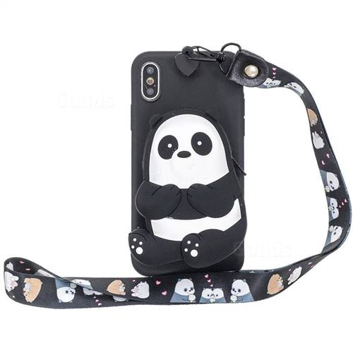 Cute Panda Neck Lanyard Zipper Wallet Silicone Case for iPhone Xr (6.1 inch)