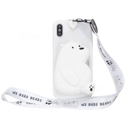 White Polar Bear Neck Lanyard Zipper Wallet Silicone Case for iPhone Xr (6.1 inch)