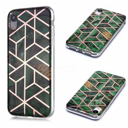 Green Rhombus Galvanized Rose Gold Marble Phone Back Cover for iPhone Xr (6.1 inch)