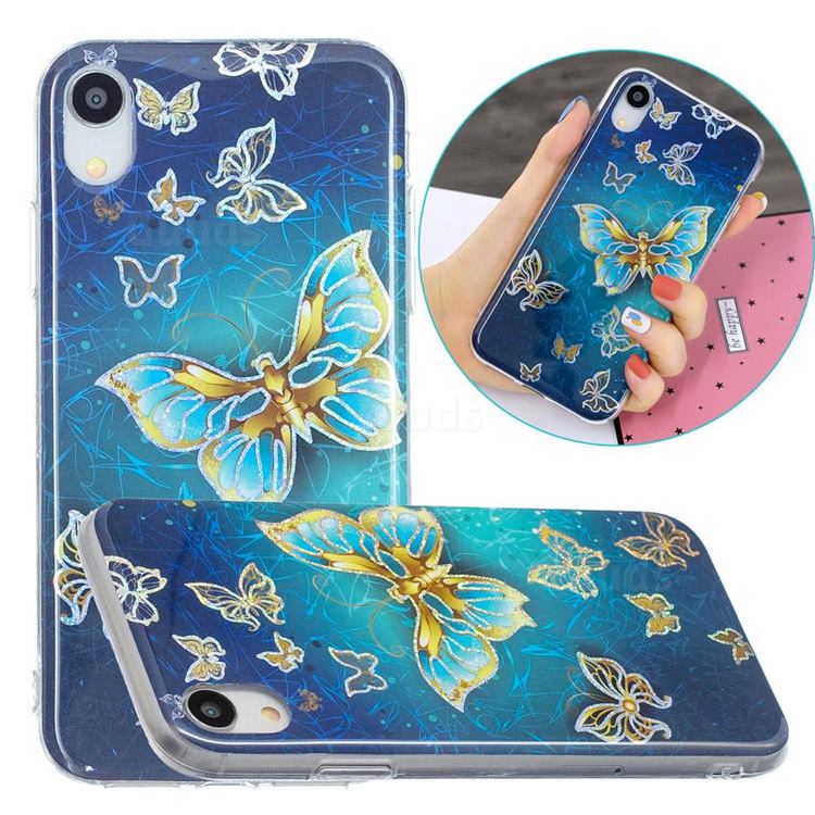 Golden Butterfly Painted Galvanized Electroplating Soft Phone Case Cover for iPhone Xr (6.1 inch)