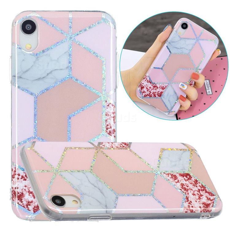 Pink Marble Painted Galvanized Electroplating Soft Phone Case Cover for iPhone Xr (6.1 inch)