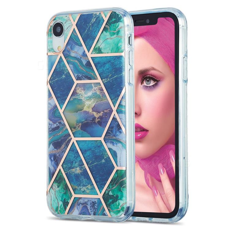 Blue Green Marble Pattern Galvanized Electroplating Protective Case Cover for iPhone Xr (6.1 inch)