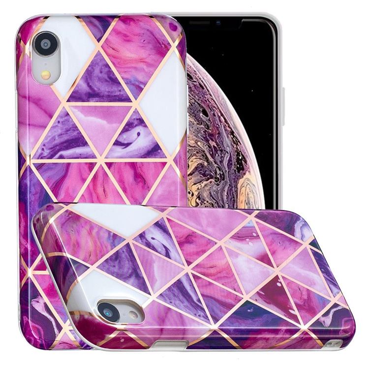 Purple Dream Triangle Painted Marble Electroplating Protective Case for iPhone Xr (6.1 inch)