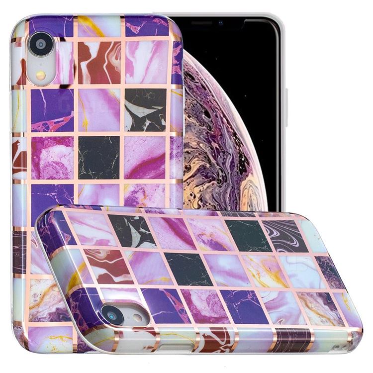 Square Puzzle Painted Marble Electroplating Protective Case for iPhone Xr (6.1 inch)