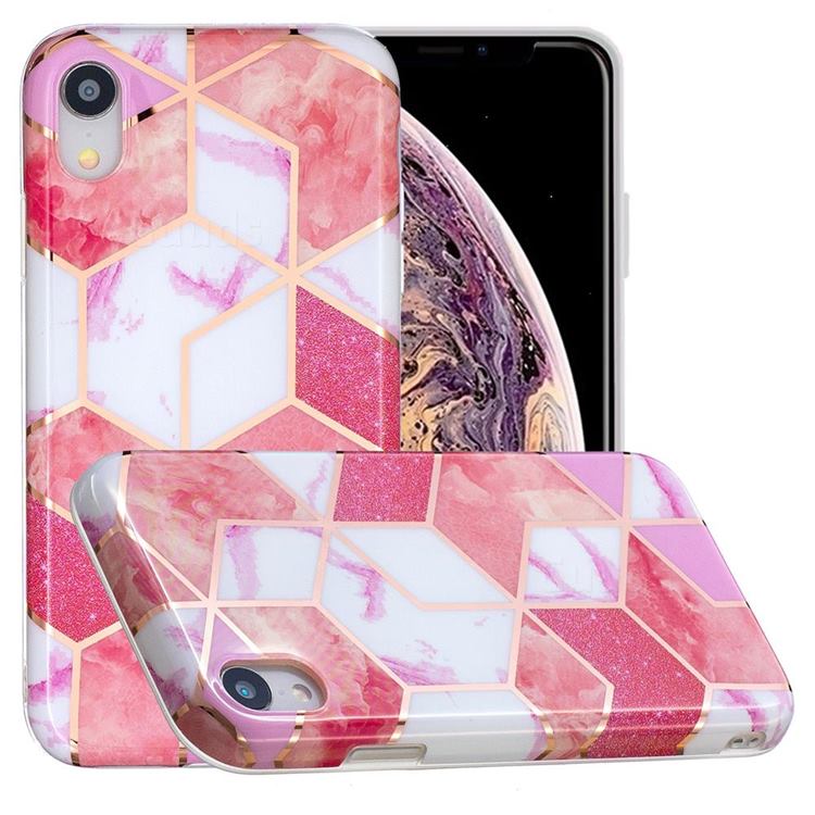Cherry Glitter Painted Marble Electroplating Protective Case for iPhone Xr (6.1 inch)