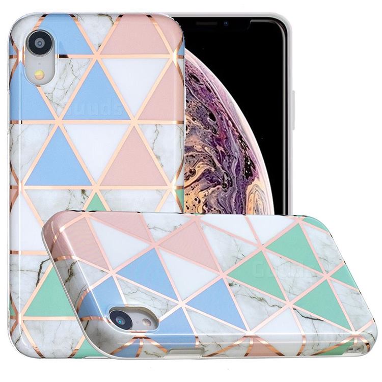Fresh Triangle Painted Marble Electroplating Protective Case for iPhone Xr (6.1 inch)