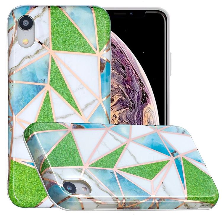 Green Triangle Painted Marble Electroplating Protective Case for iPhone Xr (6.1 inch)