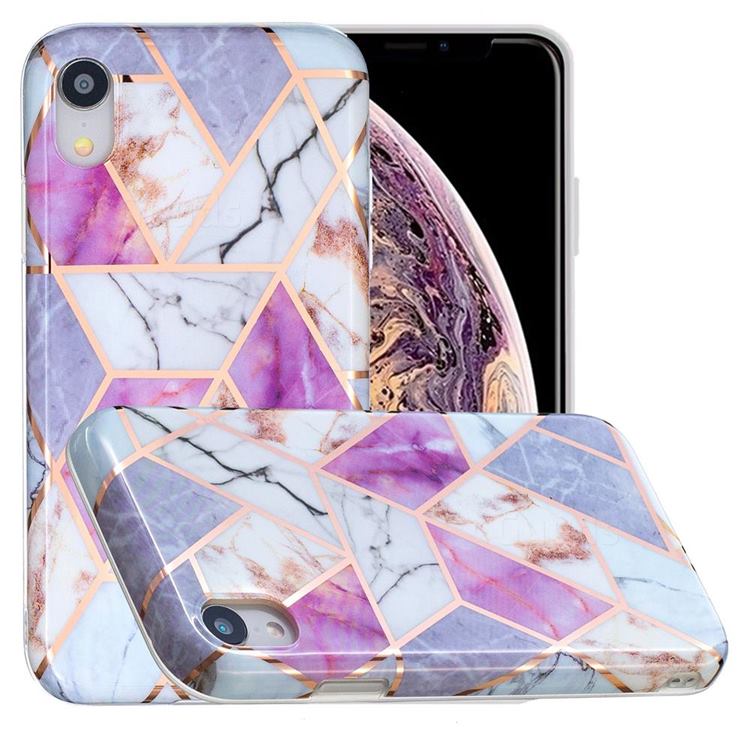 Purple and White Painted Marble Electroplating Protective Case for iPhone Xr (6.1 inch)