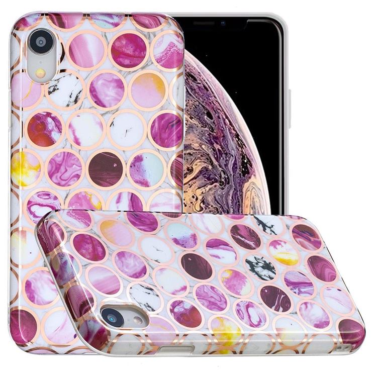 Round Puzzle Painted Marble Electroplating Protective Case for iPhone Xr (6.1 inch)
