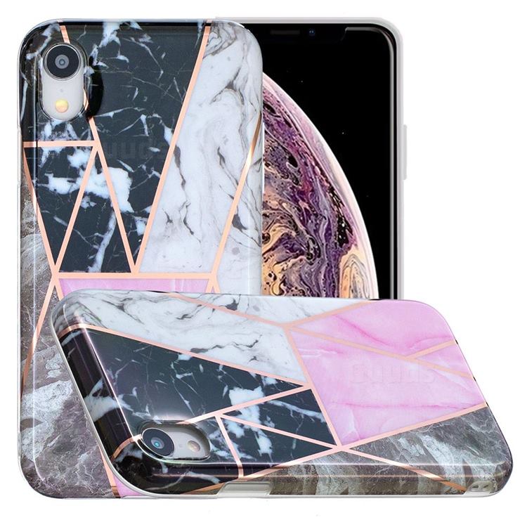 Pink and Black Painted Marble Electroplating Protective Case for iPhone Xr (6.1 inch)
