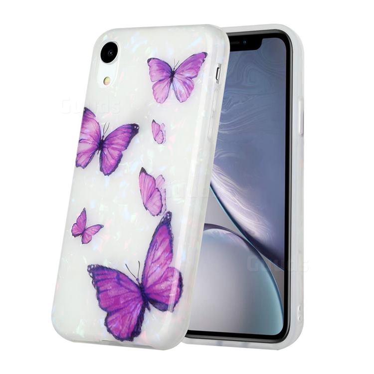 Purple Butterfly Shell Pattern Glossy Rubber Silicone Protective Case Cover for iPhone Xr (6.1 inch)