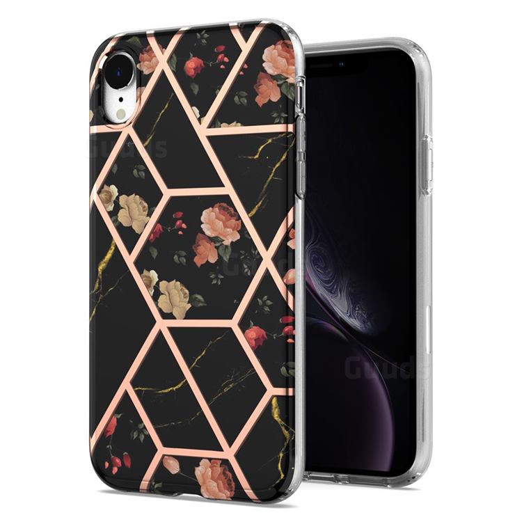 Black Rose Flower Marble Electroplating Protective Case Cover for iPhone Xr (6.1 inch)