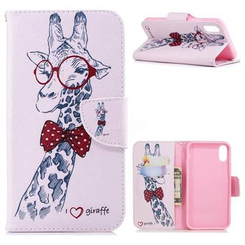 Glasses Giraffe Leather Wallet Case for iPhone Xr (6.1 inch)