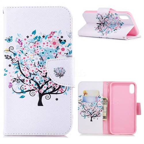 Colorful Tree Leather Wallet Case for iPhone Xr (6.1 inch)