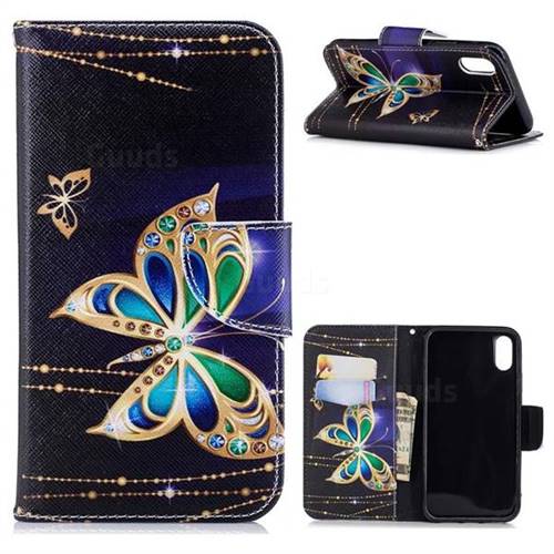 Golden Shining Butterfly Leather Wallet Case for iPhone Xr (6.1 inch)