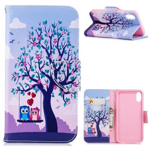 Tree and Owls Leather Wallet Case for iPhone Xr (6.1 inch)