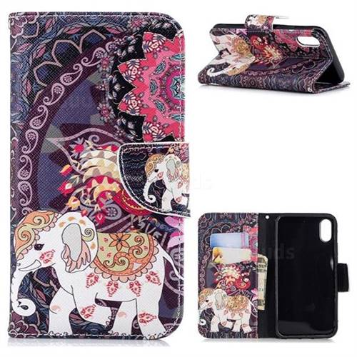 Totem Flower Elephant Leather Wallet Case for iPhone Xr (6.1 inch)